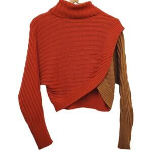 Almost Famous Orange Turtleneck Knit Sweater Dolman Crop Pullover Fall Holiday